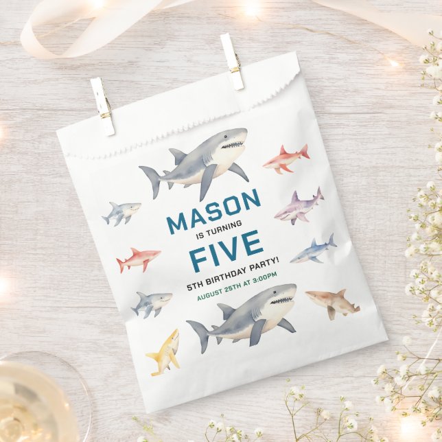 Sacolinha Shark Splash 5th Birthday Party | Cute Ocean Kids (Cortado)