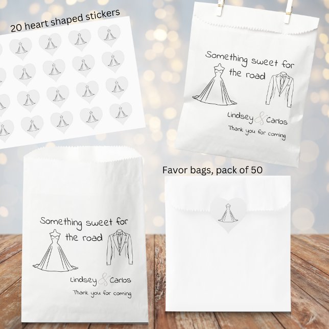Sacolinha Silhueta elegante moderna "doces para a estrada" (sweet treat in this favor bag for your guest. matching stickers to close the bag avalible.)