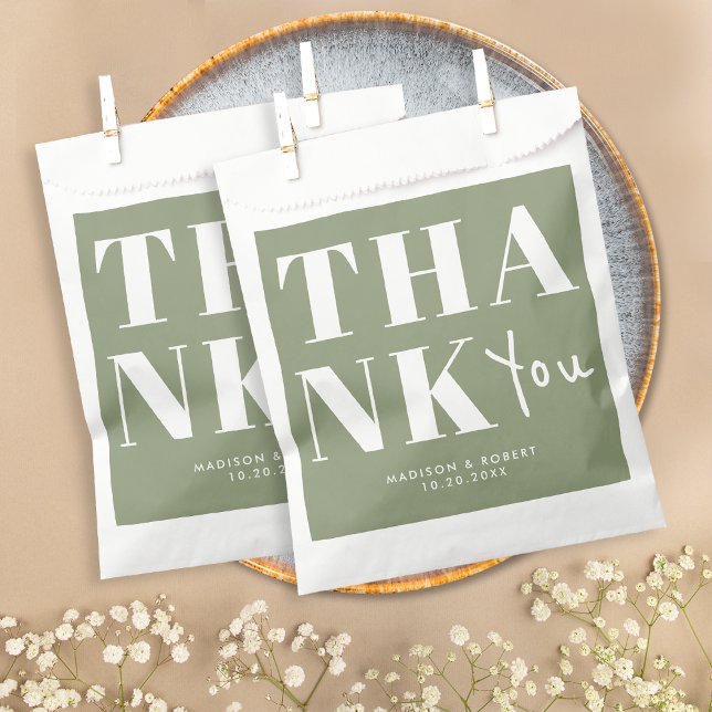 Sacolinha Simple Sage Green Bold Chic Obrigado Casamento (Criador carregado)