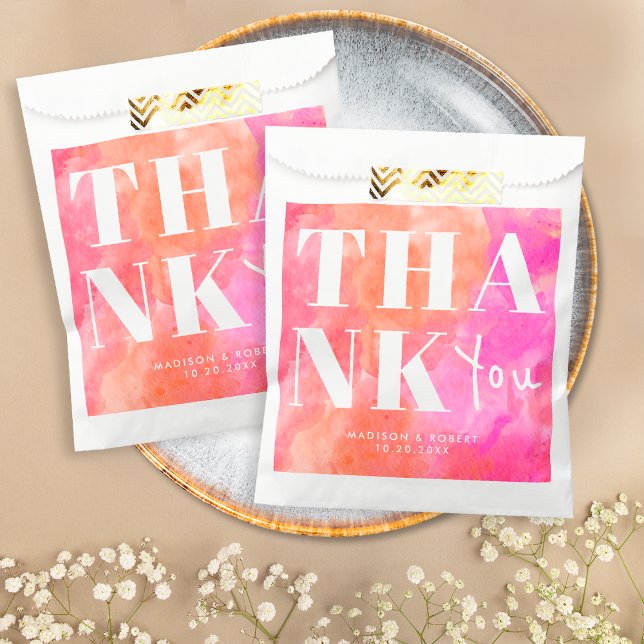 Sacolinha Simples rosa e Bold Chic Laranja Obrigado Casament (Criador carregado)