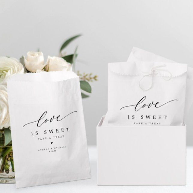 Sacolinha Sinal de Sobremesas de Casamento Doce Amor Moderno (Elegant Wedding Favor Bags - Love is Sweet - Modern & Simple)