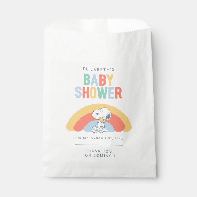 Sacolinha Snoopy & Woodstock Rainbow Baby Shower Favor Bag (Frente)