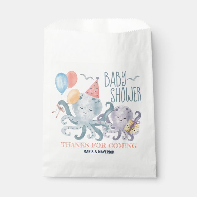 Sacolinha Sob O Chá de fraldas De Octopus Do Mar Obrigado (Frente)