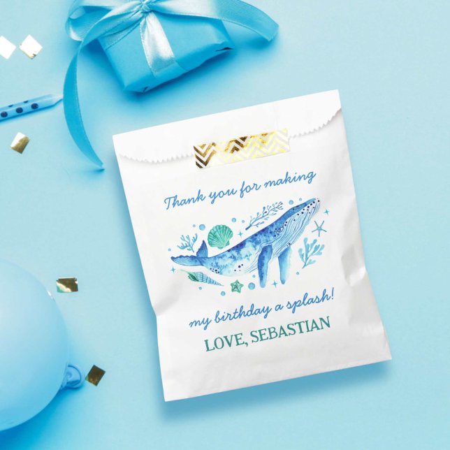 Sacolinha Sob o Mar Watercolor Whale Obrigado (Under the Sea Watercolor Whale Thank You Favor Bag)