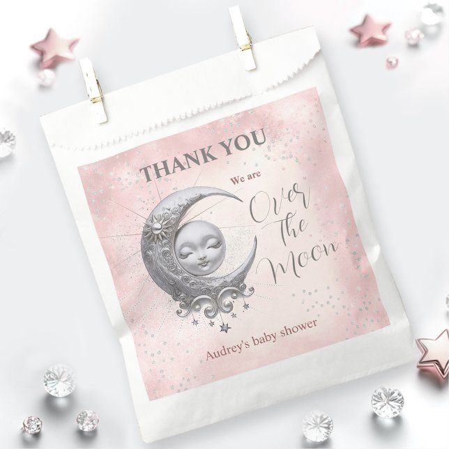Sacolinha Sobre A Chá de fraldas De Moon Rosa Favor Bag (Over The Moon Pink Girl Baby Shower Favor Bag)