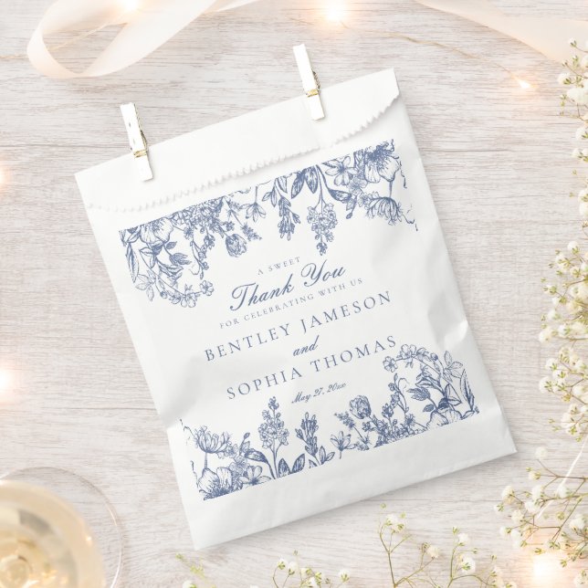 Sacolinha Sobremesa de casamento floral em Chinoiserie azul (Cortado)