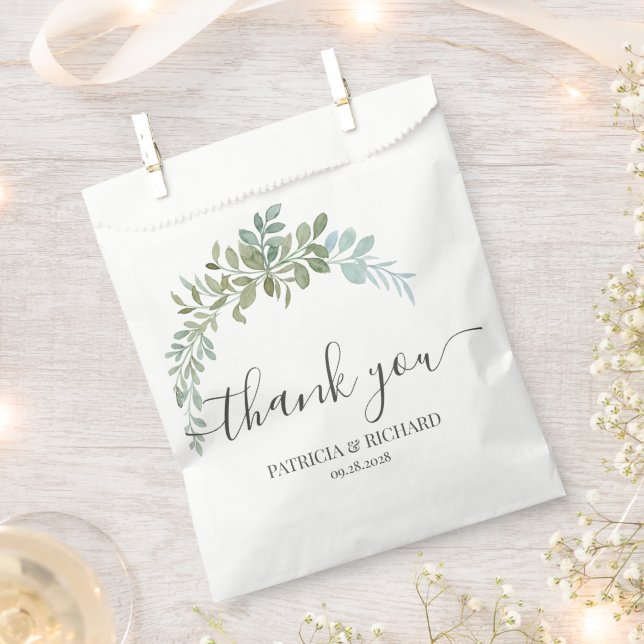 Sacolinha Soft Green Eucalyptus Watercolor Rustic Wedding (Cortado)