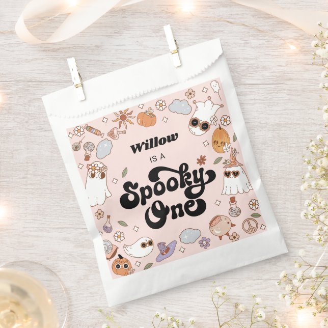 Sacolinha Spooky One Groovy Halloween primeiro aniversario (Cortado)