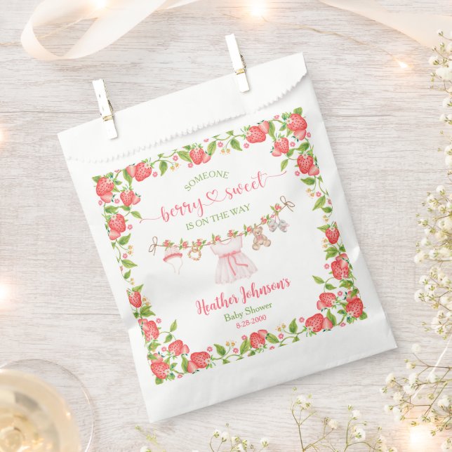 Sacolinha Strawberry Berry Sweet Clothesline Chá de fraldas (Cortado)