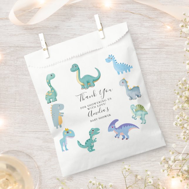 Sacolinha Stylish Dinosaur Baby Shower White (Cortado)