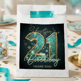 Sacolinha Stylish Teal Gold Mosaic Geometric 21st Birthday