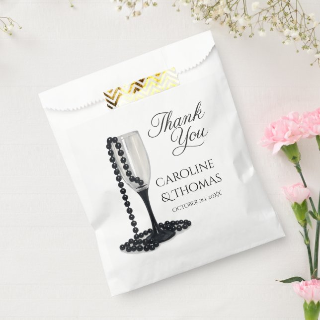 Sacolinha Taca de Casamento Champanhe Pérola Preto e Branco (Selado)