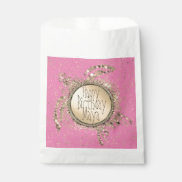 Sacolinha Tartaruga Dourada brilhante no aniversário rosa pe