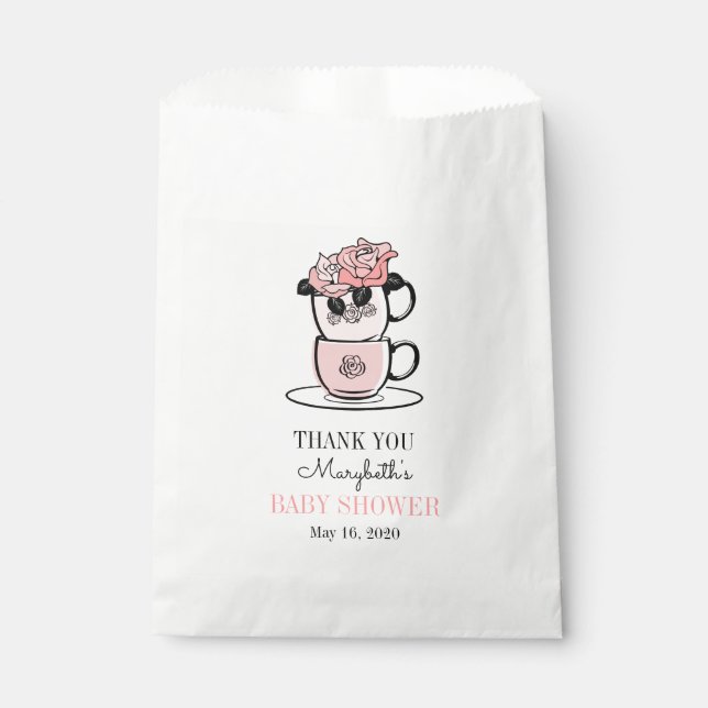 Sacolinha Tea Teacup & Flowers Chá de fraldas Favor Bolsas (Frente)