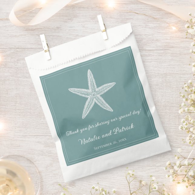 Sacolinha Teal Starfish Weding Favor Bolsas (Cortado)