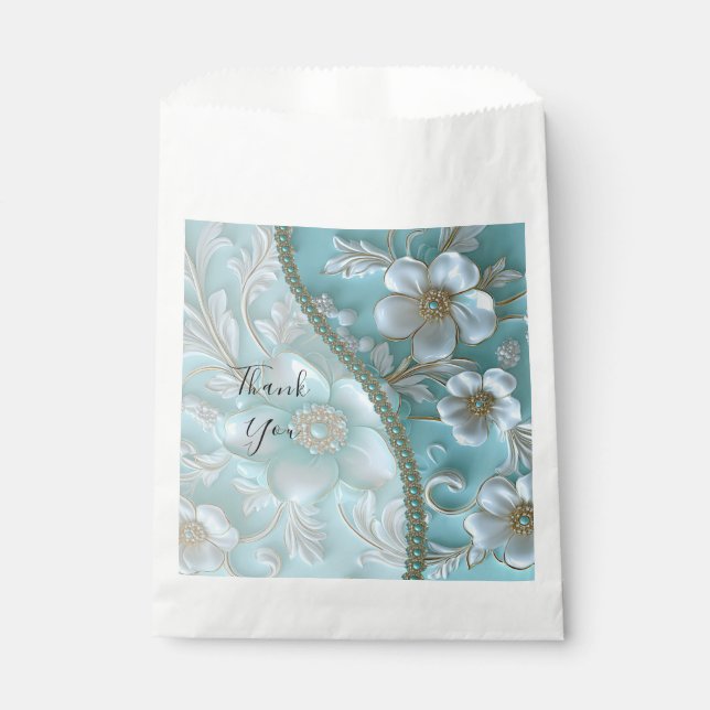 Sacolinha Teal White Floral Favor Bag (Frente)