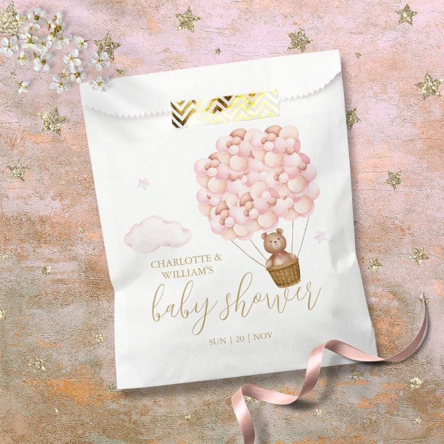 Sacolinha Teddy Bear Barly Espera Chá de fraldas Rosa (Teddy Bear Bearly Wait Pink Girl Baby Shower Favor Bag)