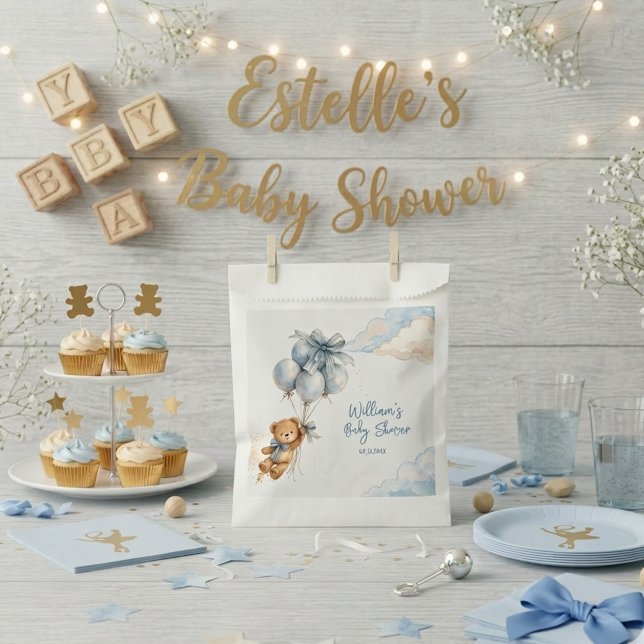 Sacolinha Teddy Bear Blue Balloons Clouds Baby Boy (Criador carregado)