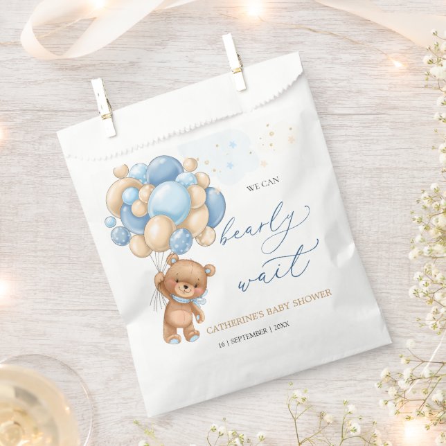 Sacolinha Teddy Bear Blue Balões Chá de fraldas Favor Bag (Cortado)