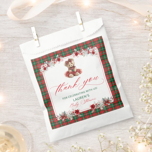 Sacolinha Teddy Bear Christmas Girl Chá de fraldas Obrigado (Cortado)