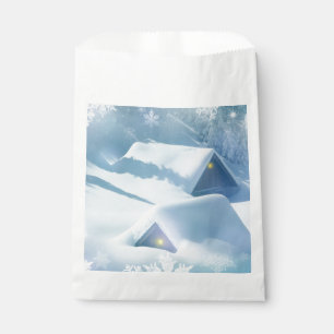 Sacolinha Telhado coberto de neve em uma floresta