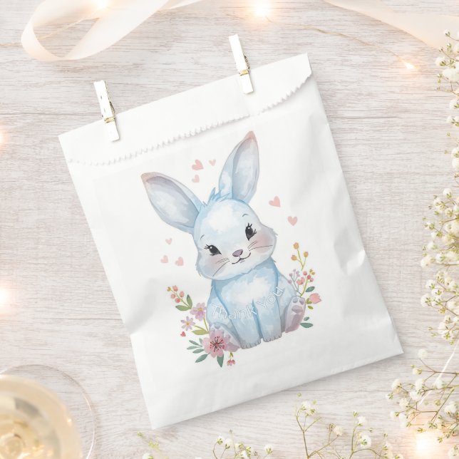 Sacolinha Tema de Festa Blue Bunny, Chás de Bebê de Animais  (Cortado)
