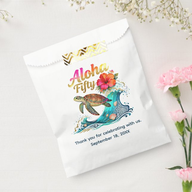 Sacolinha Tema de praia tropical de 50º aniversário (Selado)