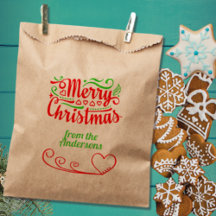 Tipografia de Natal Vermelho e Verde Kraft Bag
