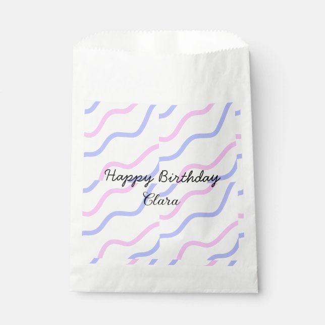 Sacolinha Tiras roxas cor-de-rosa, feliz aniversário adicion (Frente)