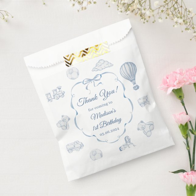 Sacolinha Toile De Jouy Blue Bow Birthday Party  (Selado)