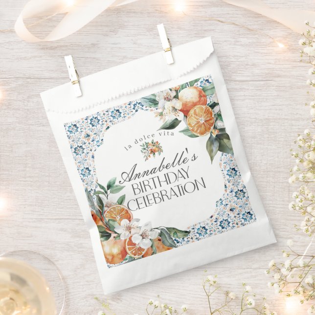 Sacolinha Toscana Azulejo Citrus Orange Festa de aniversário (Cortado)