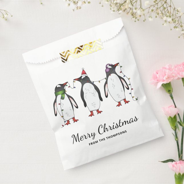 Sacolinha Três Pinguins De Natal Festivos Com Texto Personal (Selado)