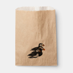 Sacolinha Três Puffins Adoravelmente Amáveis Nadando Cartoon