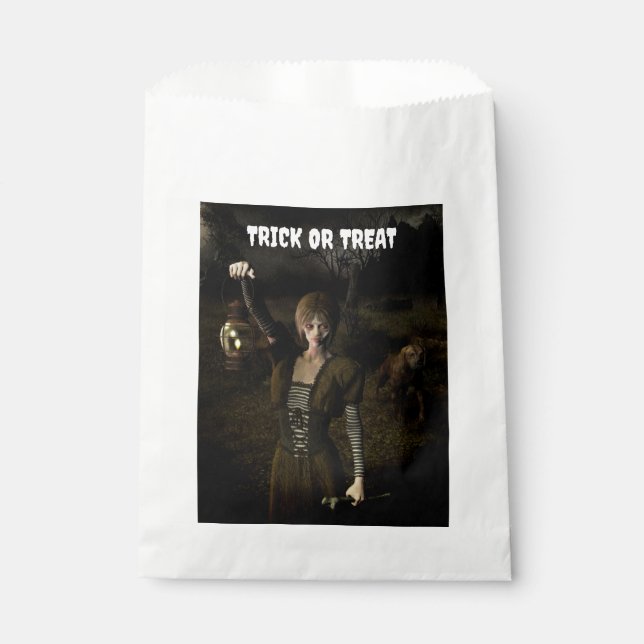 Sacolinha Trick or Treat. Thin female carrying lamp (Frente)