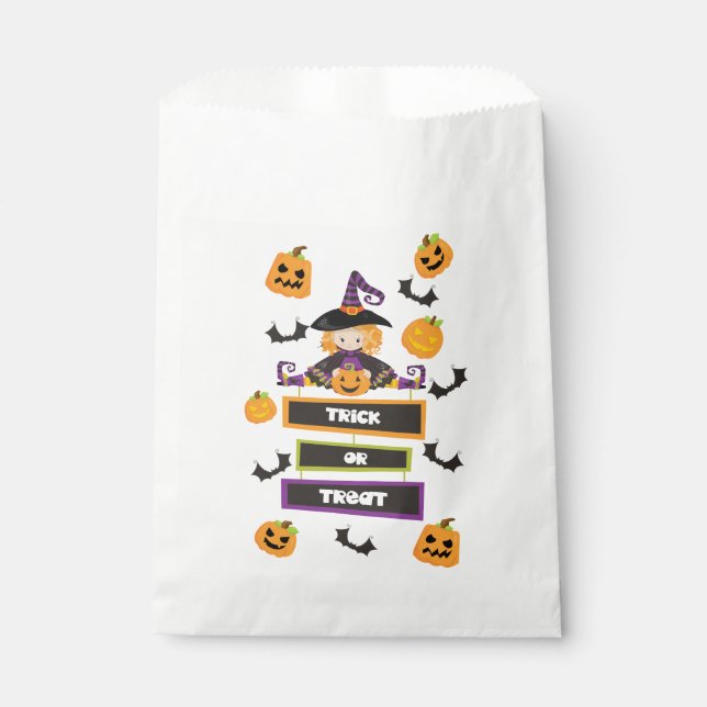 Sacolinha Trick ou Treat Witch Bat Pumpkin Halloween (Frente)