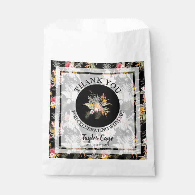 Sacolinha Tropical Floral Aniversário Obrigado (Frente)