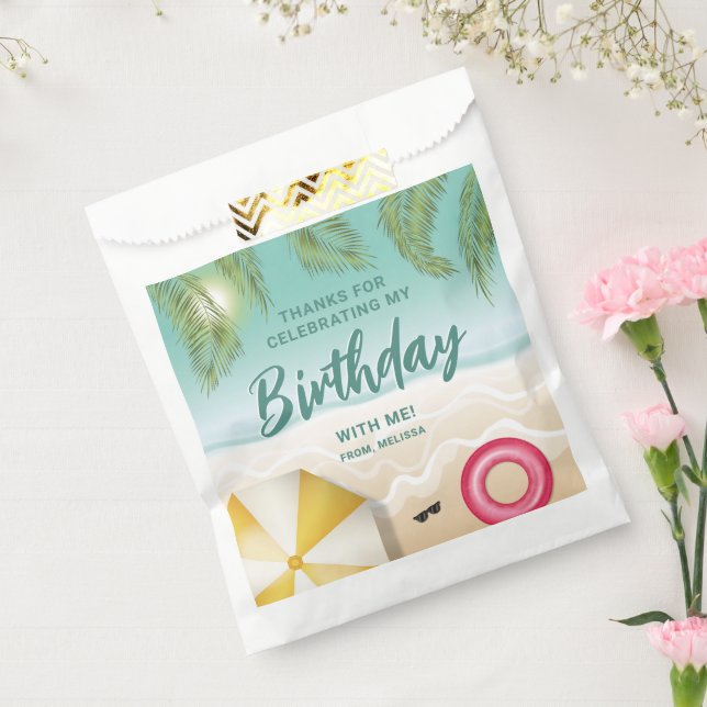 Sacolinha Tropical Palm Leaves Sand Beach Birthday Thank You (Selado)