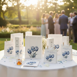 Sacolinha Tulipas em Delft Blue personalizáveis