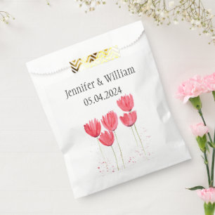 Sacolinha Tulipas flores aquarela Pink Rustic Weds