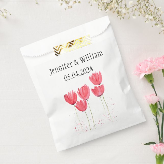 Sacolinha Tulipas flores aquarela Pink Rustic Weds (Selado)