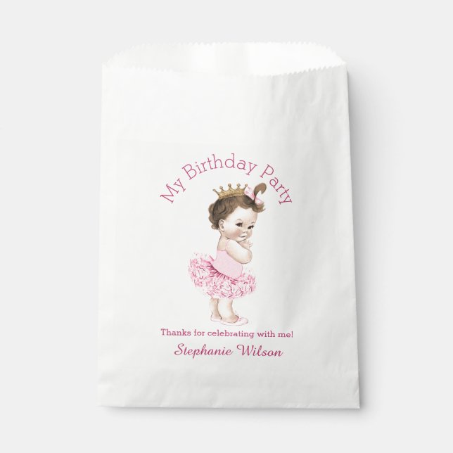 Sacolinha Tutu Cute Ballerina Birthday Brunette Princess (Frente)