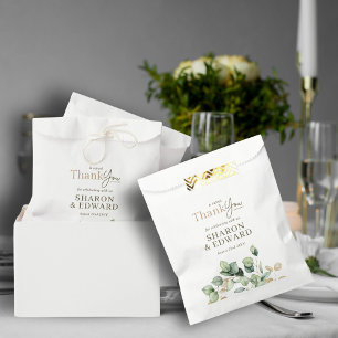 Sacolinha Um doce obrigado Casamento Dourado Eucalyptus Gree