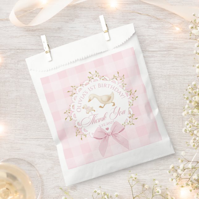 Sacolinha Um Ganso Bobo Rosa Gingham Caprichoso Obrigado (Cortado)