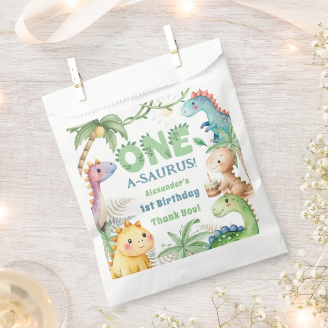 Sacolinha Um primeiro aniversario A-Saurus Boy Dinosaur (Cortado)