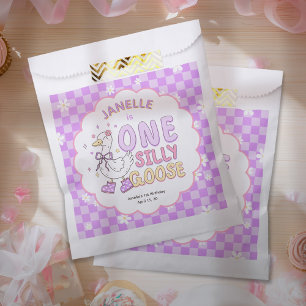 Sacolinha Um Silly Goose Roxo - Menina Retro Primeiro Aniver