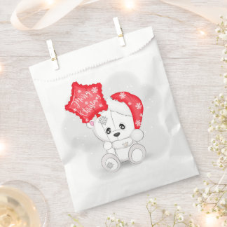Sacolinha Urso Branco Fofo com Balão Feliz Natal