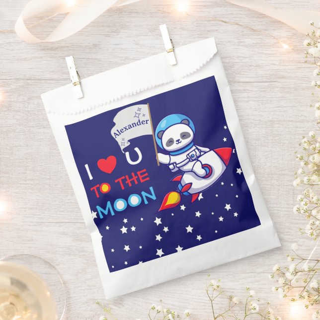 Sacolinha Urso De Panda Bonito Em Naves De Foguete Personali (Cortado)