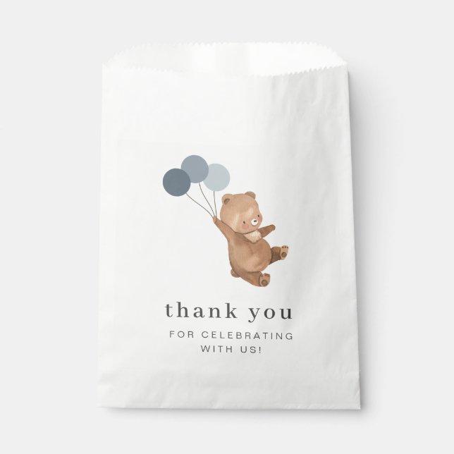 Sacolinha Urso de Teddy com 3 Balões Azuis (Frente)