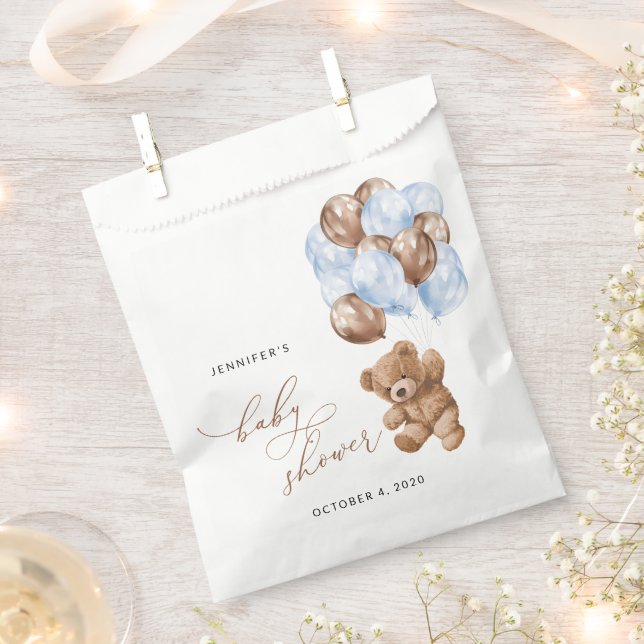 Sacolinha Urso De Teddy, Urso De Bebê, Balões Azuis, Chá de  (Cortado)