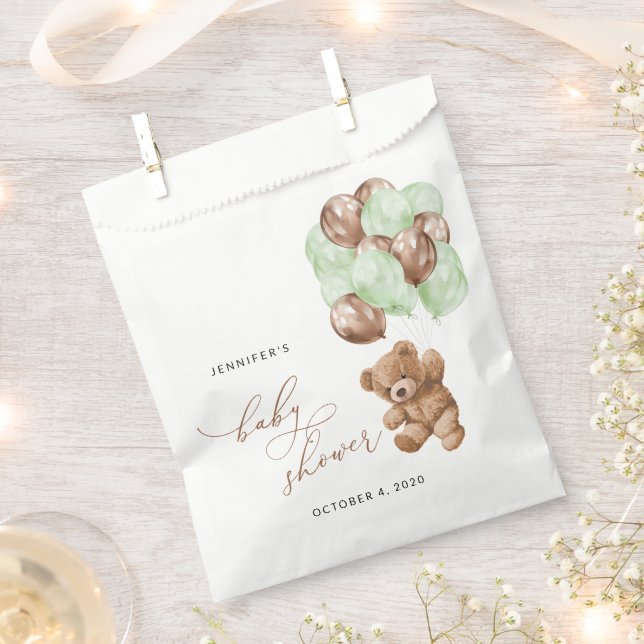 Sacolinha Urso De Teddy, Urso De Bebê, Balões Verdes, Chá de (Cortado)
